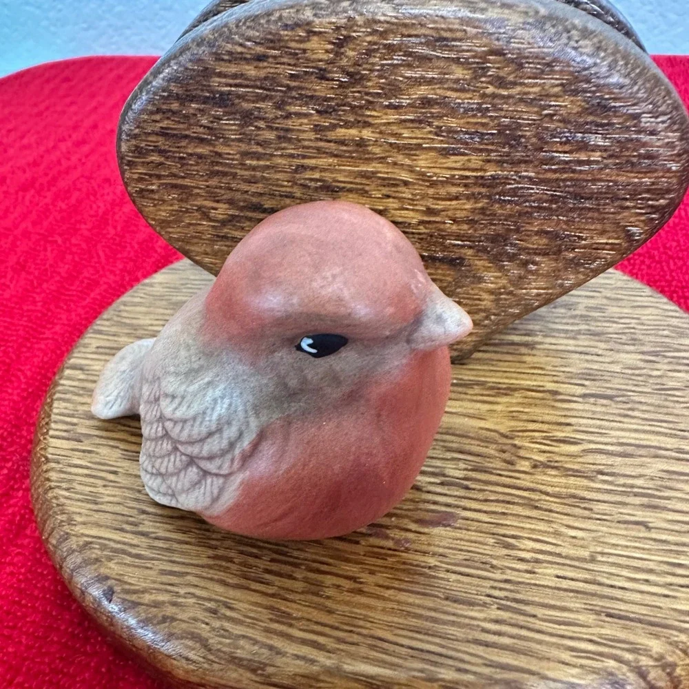 Vintage JerEd Fine Wood Products Bird Napkin Holder Ceramic Bird Accent